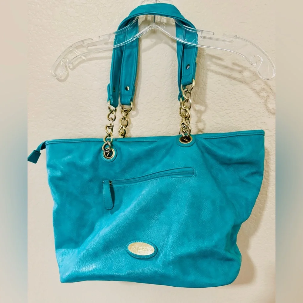 Big Buddha Turquoise Quilted Floral Glam Bag with Gold Chain Accents Luxury - Picture 2 of 16